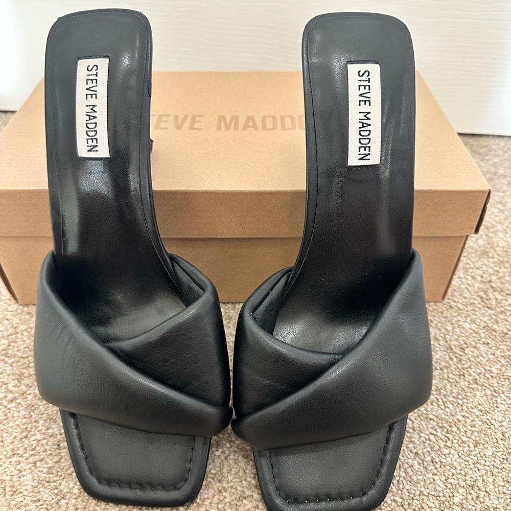 Worn Once Steve Madden Black Leather Mules